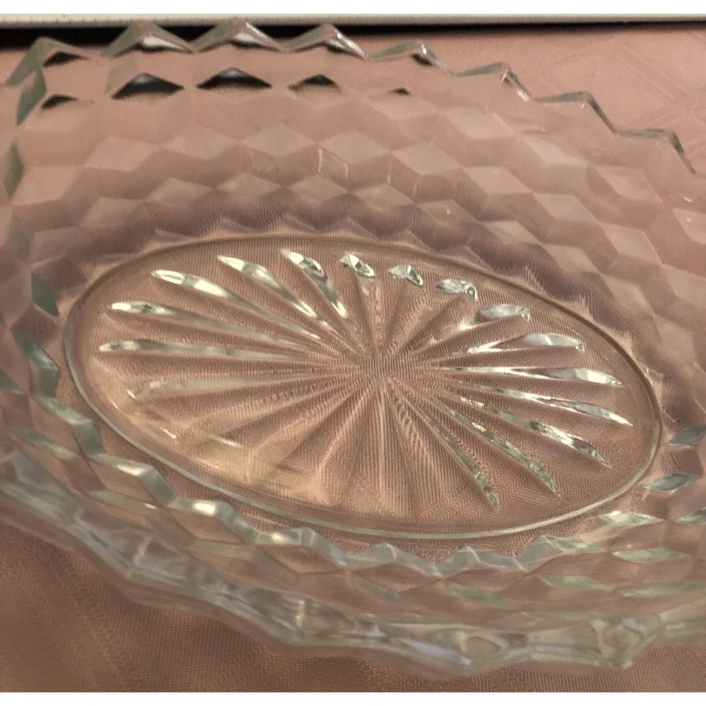 Vintage Bowl Clear Glass Starburst Etched Spiked Edges 9.5 x‎ 5